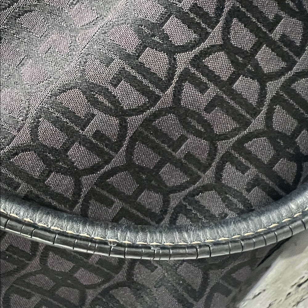 Gianni Bini Black Jacquard Logo Satchel Tote Handbag Leather Trim Structured Bag - Picture 9 of 10